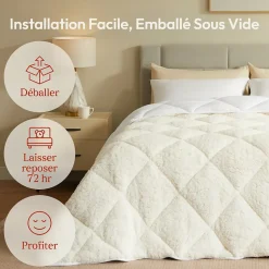 CASABEL Couette Sherpa 220x240 cm 450 gsm Reversible Face Sherpa ou Microfibre Respirante Thermoregulative Lavable