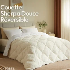 CASABEL Couette Sherpa 220x240 cm 450 gsm Reversible Face Sherpa ou Microfibre Respirante Thermoregulative Lavable