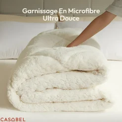 CASABEL Couette Sherpa 220x240 cm 450 gsm Reversible Face Sherpa ou Microfibre Respirante Thermoregulative Lavable