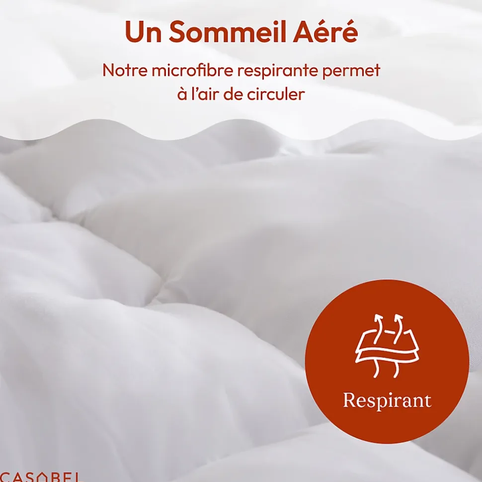 CASABEL surmatelas enveloppant 160x200 cm en microfibre respirante, ultra moelleux, anti-acariens, avec liseré bleu