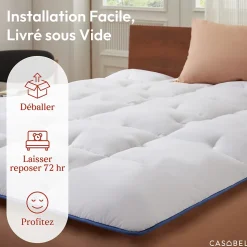 CASABEL surmatelas enveloppant 160x200 cm en microfibre respirante, ultra moelleux, anti-acariens, avec liseré bleu