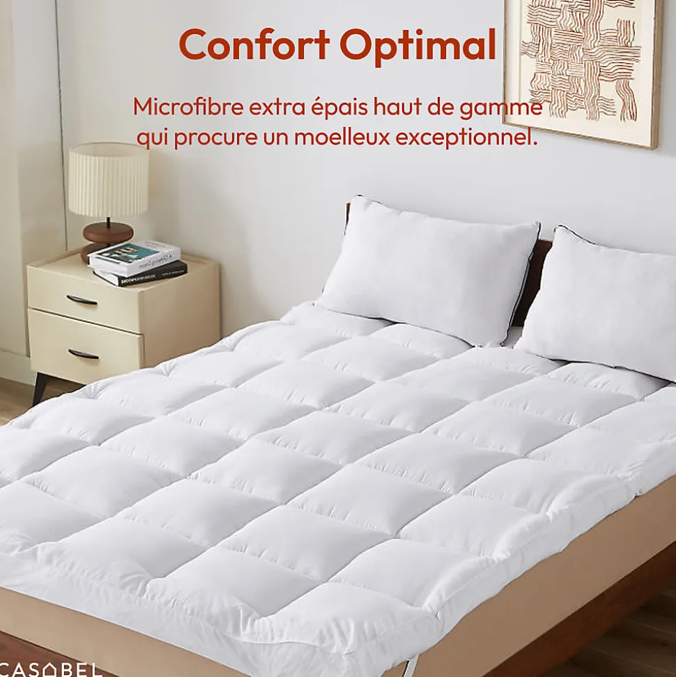 CASABEL Surmatelas Moelleux 180x200 cm Extra Epais Microfibre Respirante Antiderapant 4 Bandes Elastiques Anti Acariens
