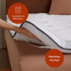 CASABEL Surmatelas 90x200 cm en Microfibre Rerspirante, Ultra Moelleux, Anti-Acariens, Liseré Gris, Idéal Matelas 2 places