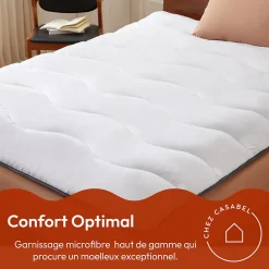 CASABEL Surmatelas 90x190 cm en Microfibre Rerspirante, Ultra Moelleux, Anti-Acariens, Liseré Gris, Idéal Matelas 2 places