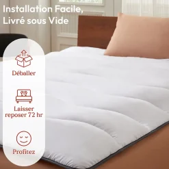 CASABEL Surmatelas 120x195 cm en Microfibre Rerspirante, Ultra Moelleux, Anti-Acariens, Liseré Gris, Idéal Matelas 2 places