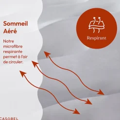 CASABEL Surmatelas 150x200 cm en Microfibre Rerspirante, Ultra Moelleux, Anti-Acariens, Liseré Gris, Idéal Matelas 2 places