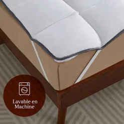 CASABEL Surmatelas 160x190 cm 600gsm Extra Moelleux Microfibre Respirante Matelassage Confort 4 Elastiques d Angle