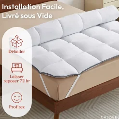 CASABEL Surmatelas 160x190 cm 600gsm Extra Moelleux Microfibre Respirante Matelassage Confort 4 Elastiques d Angle