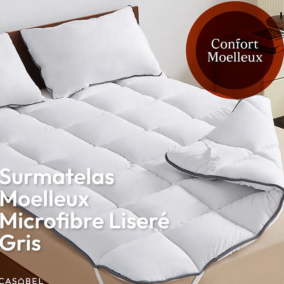 CASABEL Surmatelas 140x190 cm 600gsm Extra Moelleux Microfibre Respirante Matelassage Confort 4 Elastiques d Angle