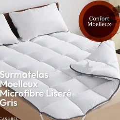 CASABEL Surmatelas 90x200 cm 600gsm Extra Moelleux Microfibre Respirante Matelassage Confort 4 Elastiques d Angle