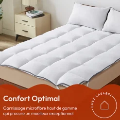 CASABEL Surmatelas 160x200 cm 600gsm Extra Moelleux Microfibre Respirante Matelassage Confort 4 Elastiques d Angle
