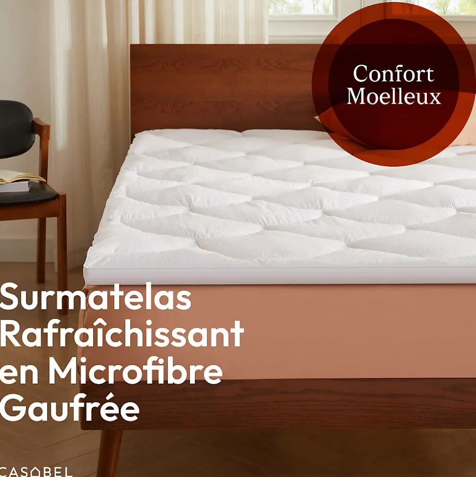 CASABEL Surmatelas 90x190 cm Microfibre Rafraichissante 600 GSM 4 cm Epaisseur Fixation Elastique 1 Personne