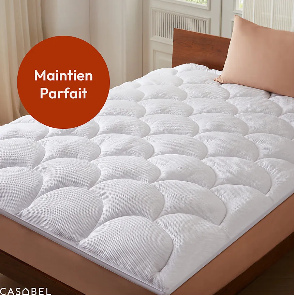 CASABEL Surmatelas 160x200 cm Microfibre Rafraichissante 600 GSM 4 cm Epaisseur Fixation Elastique 1-2 Personne
