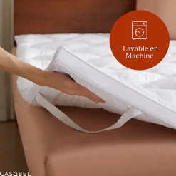 CASABEL Surmatelas 150x200 cm Microfibre Rafraichissante 600 GSM 4 cm Epaisseur Fixation Elastique 1-2 Personne