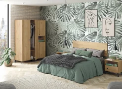 Chambre à coucher adulte coloris chêne doré ( armoire + 2 chevets + Tête de lit )