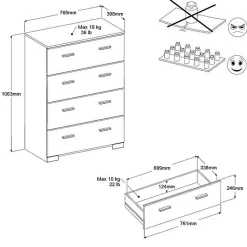 Chambre complete BOSTON : Lit adulte 140x190 + Commode + 1 Chevet - Décor blanc - Fabriqué en France