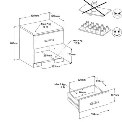 Chambre complete BOSTON : Lit adulte 140x190 + Commode + 1 Chevet - Décor blanc - Fabriqué en France