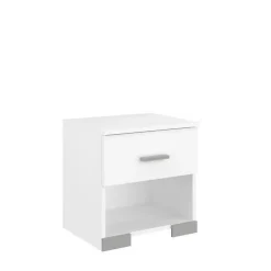 Chambre complete BOSTON : Lit adulte 140x190 + Commode + 1 Chevet - Décor blanc - Fabriqué en France