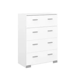 Chambre complete BOSTON : Lit adulte 140x190 + Commode + 1 Chevet - Décor blanc - Fabriqué en France