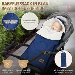 Chancelière pour poussette bébé Joyz 94x48x10 cm bleu en polyester imperméable lavable à 40 grades