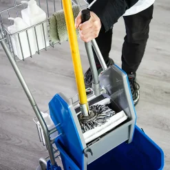 Chariot de lavage chariot de nettoyage professionnel en acier presse à mâchoire seau + rangements bleu