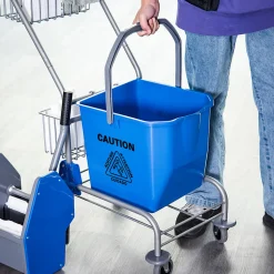 Chariot de lavage chariot de nettoyage professionnel en acier presse à mâchoire seau + rangements bleu