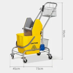 Chariot de lavage chariot de nettoyage professionnel en acier presse à mâchoire seau + rangements jaune