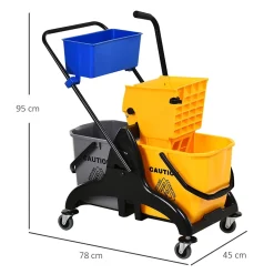 Chariot de lavage chariot de nettoyage professionnel presse à mâchoire 2 seaux + rangement jaune bleu