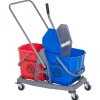 Chariot de lavage chariot de nettoyage professionnel presse à mâchoire 2 seaux 25 L 73L x 45l x 92H cm plastique gris bleu rouge