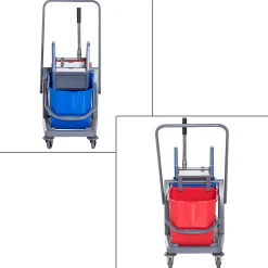 Chariot de lavage chariot de nettoyage professionnel presse à mâchoire 2 seaux 25 L 73L x 45l x 92H cm plastique gris bleu rouge