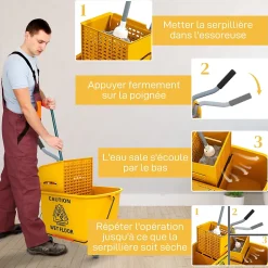 Chariot de ménage chariot de lavage nettoyage professionnel essoreuse latérale seau 20L poignée et serpillère jaune