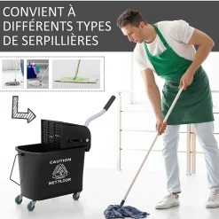 Chariot de nettoyage lavage seau de ménage 20 L avec essoreur et séparateur eau sale propre noir