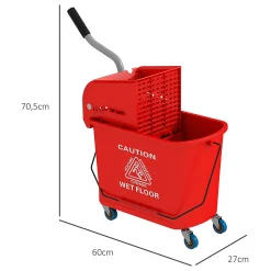 Chariot de nettoyage lavage seau de ménage 20 L avec essoreur et séparateur eau sale propre rouge