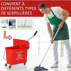 Chariot de nettoyage lavage seau de ménage 20 L avec essoreur et séparateur eau sale propre rouge