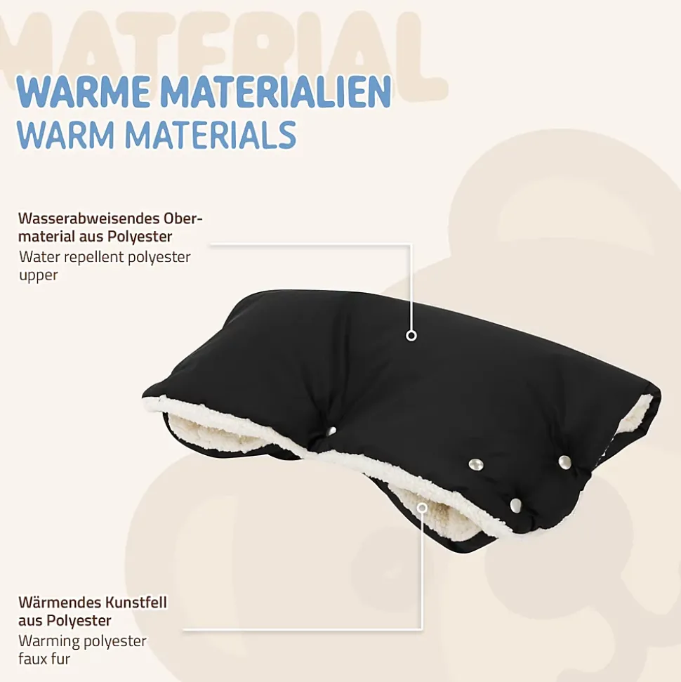 Chauffre-mains pour pousette Joyz noir en polyester flanelle douce taille universelle lavable