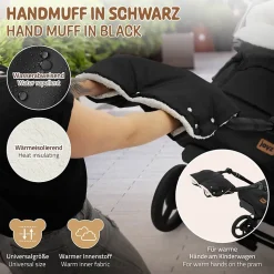 Chauffre-mains pour pousette Joyz noir en polyester flanelle douce taille universelle lavable