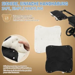 Chauffre-mains pour pousette Joyz noir en polyester flanelle douce taille universelle lavable
