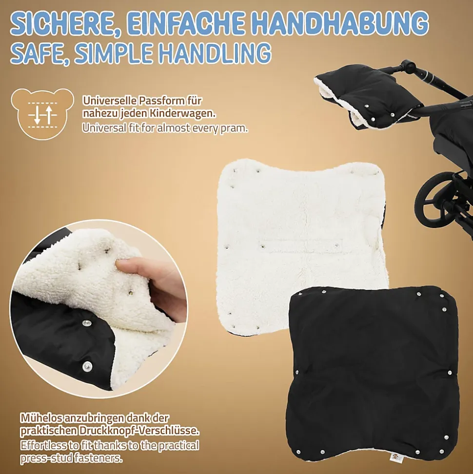 Chauffre-mains pour pousette Joyz noir en polyester flanelle douce taille universelle lavable