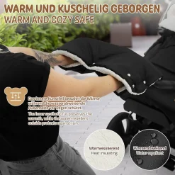 Chauffre-mains pour pousette Joyz noir en polyester flanelle douce taille universelle lavable