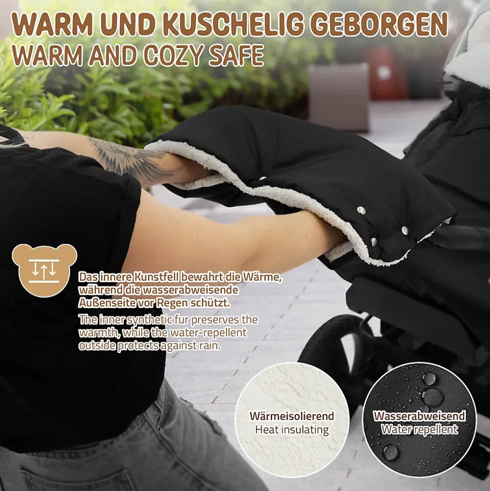 Chauffre-mains pour pousette Joyz noir en polyester flanelle douce taille universelle lavable