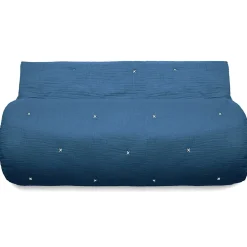 Chemin de lit capitonné en mousseline de coton 80x200 cm ANDROS bleu marine