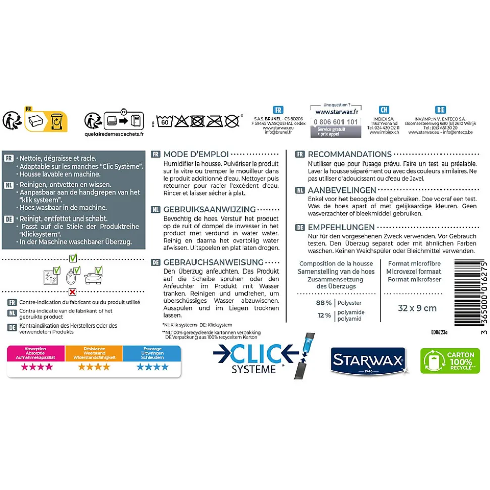 Combiné lave-vitres, housse en microfibre, Starwax