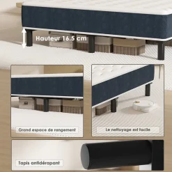 Combinaison lit matelas 120x190 cm, Matelas a mousse+ Cadre de Lit en Fer, Comprenant 9 pieds, Epaisseur du matelas 15 cm