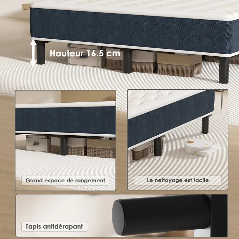 Combinaison lit matelas 120x190 cm, Matelas a mousse+ Cadre de Lit en Fer, Comprenant 9 pieds, Epaisseur du matelas 15 cm