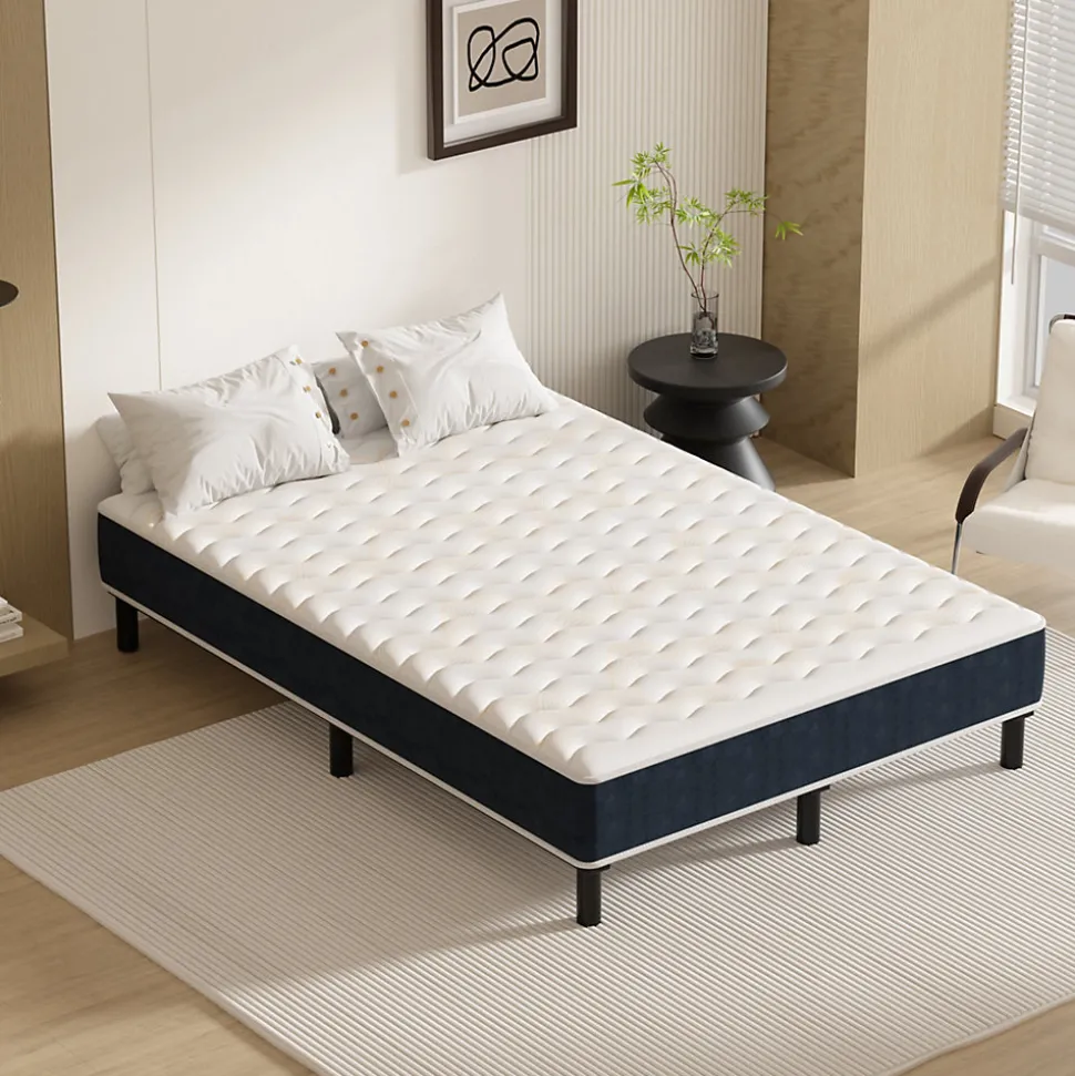 Combinaison lit matelas 120x190 cm, Matelas a mousse+ Cadre de Lit en Fer, Comprenant 9 pieds, Epaisseur du matelas 15 cm
