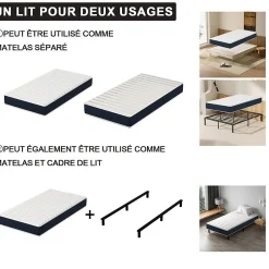 Combinaison lit matelas 90x190 cm, Matelas à Mémoire de Forme + Cadre de Lit en Fer, Comprenant 6 pieds, Epaisseur du matelas 15