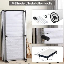 Combinaison lit matelas 90x190 cm, Matelas à Mémoire de Forme + Cadre de Lit en Fer, Comprenant 6 pieds, Epaisseur du matelas 15