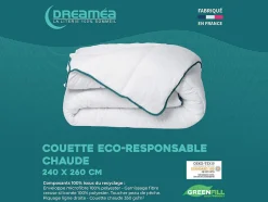 Couette chaude recyclée de DREAMEA en microfibre - 240 x 260 cm - 350 gr/ m² - Biais bleu - ROSA
