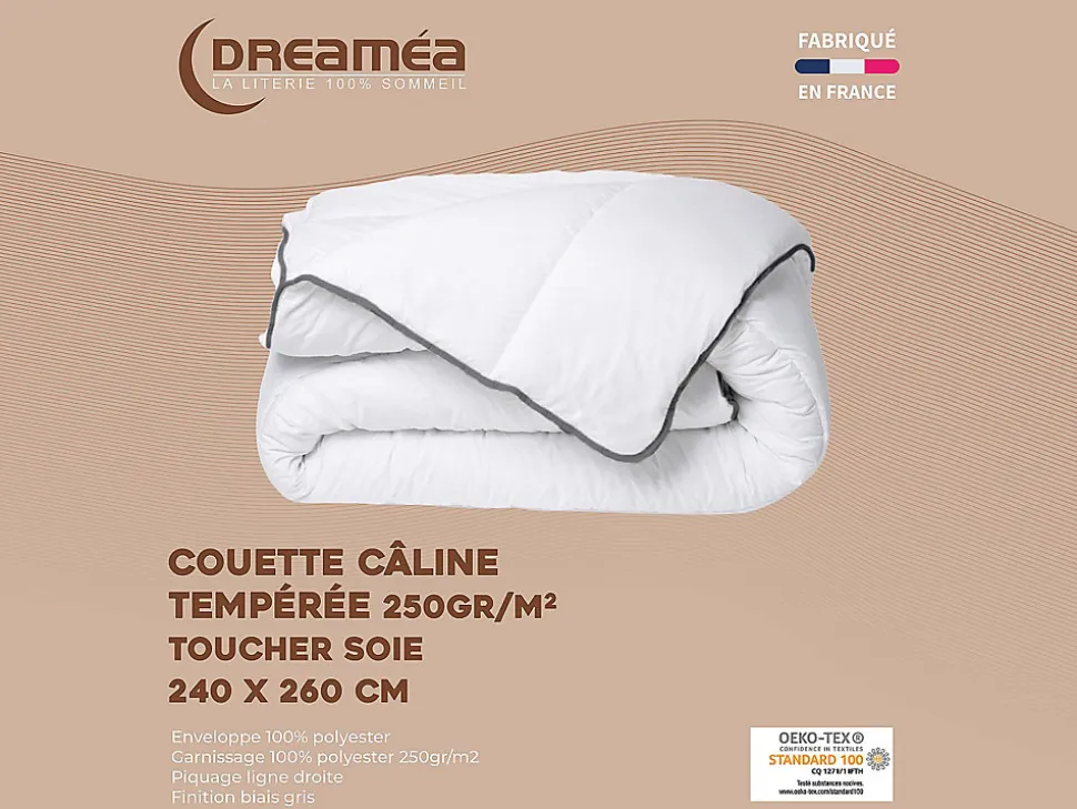 Couette Câline toucher soie 240 x 260 cm - 250 g/m² - Blanc biais gris - BIESYA