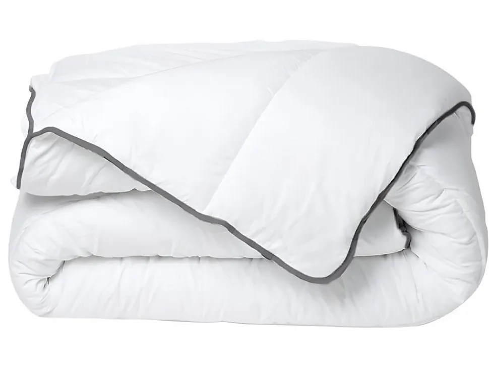 Couette Câline toucher soie 240 x 260 cm - 250 g/m² - Blanc biais gris - BIESYA